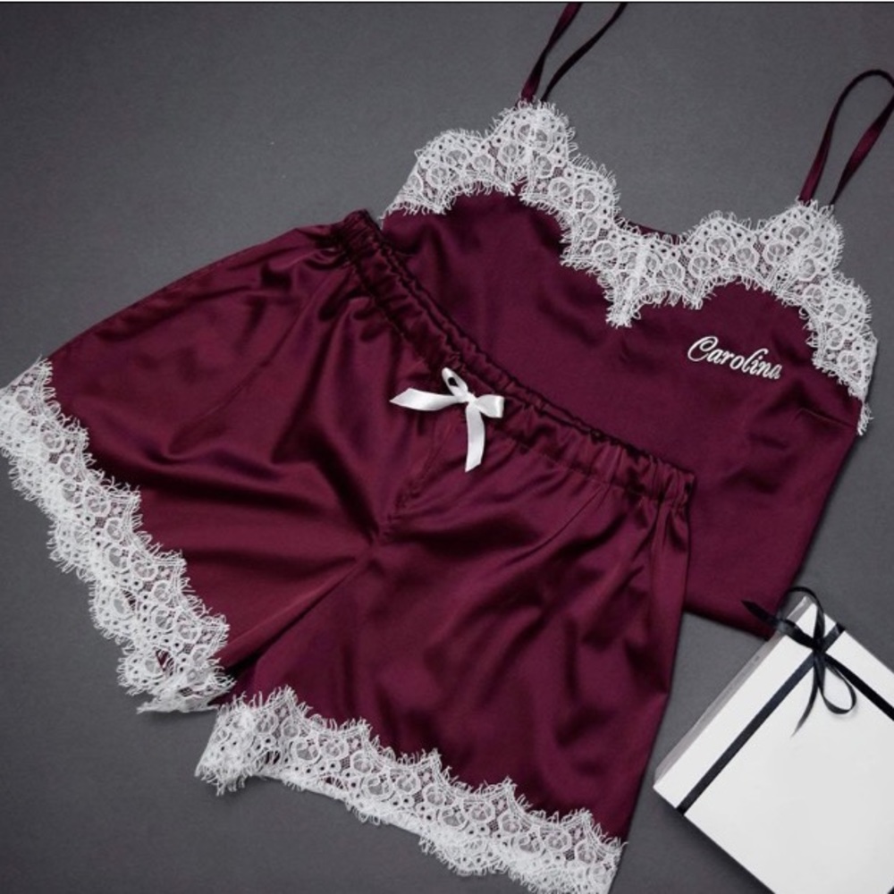 *LAST CHANCE*White Satin Lace Trim Cami & Shorts